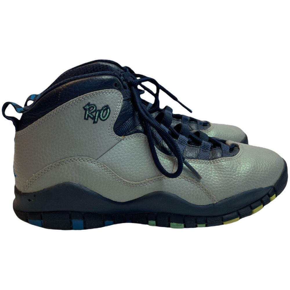 Air Jordan 10 Retro BG 'RIO' Gray Navy High Top Sneakers Youth Size 5Y
